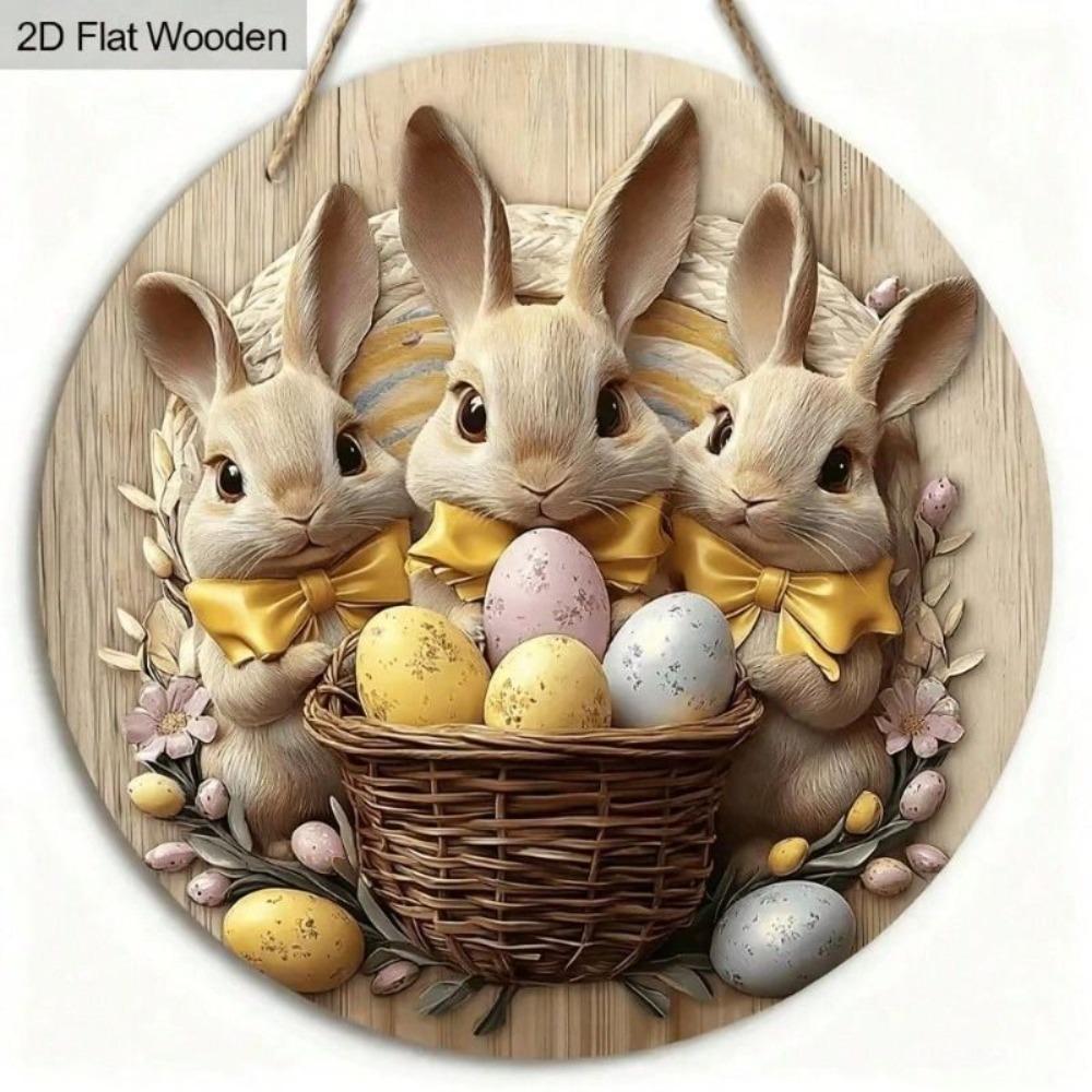 Tin Sign Wall Art, Easter Bunny with Eggs, Living Room Decor
