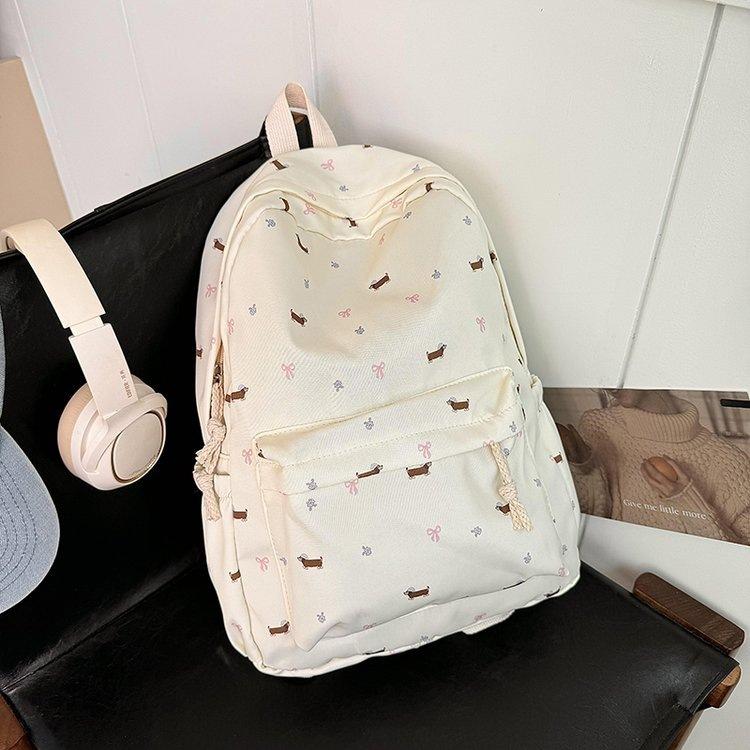 Backpack Girl Floral Backpack Puppy Versatile Junior High School Student College Student Backpack