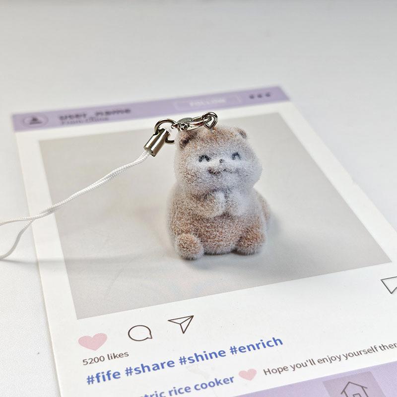 Lovely 3D Flocked Otter Pendant Keychain Cute Cartoon Backpack Charm  Animal Keyring Bag Hanging Decoration Accessories
