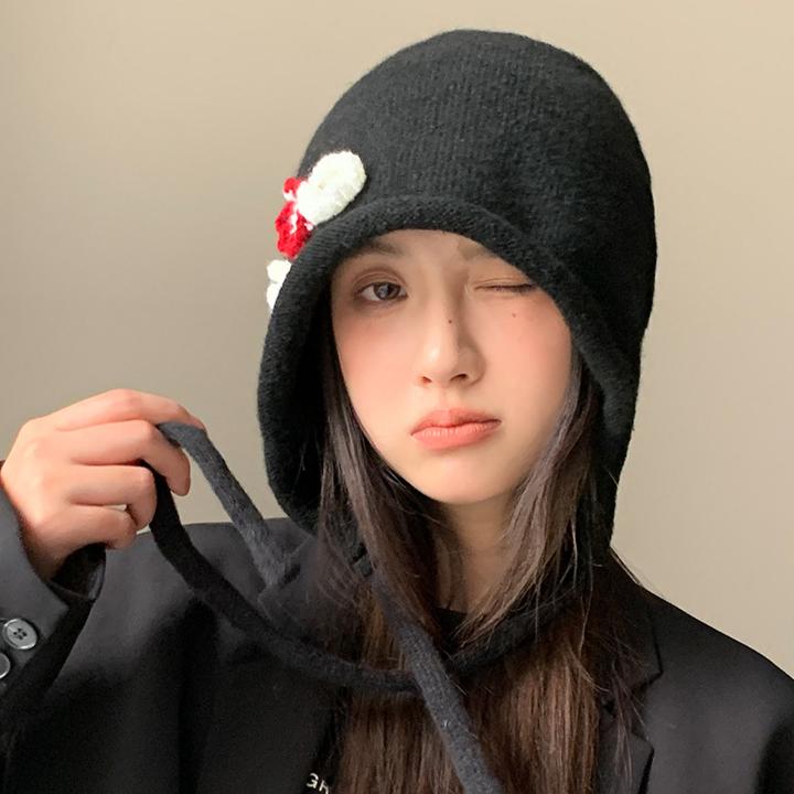 Autumn and Winter Flower Knitted Bucket Hat New Hat Female Cute Basin Hat Casual Bucket Hat