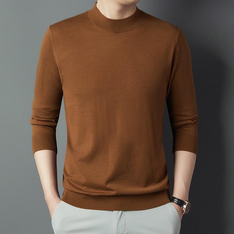 Autumn Wool-Silk Blend High Neck Men's Sweater - Thick Long Sleeve Youth Base Layer