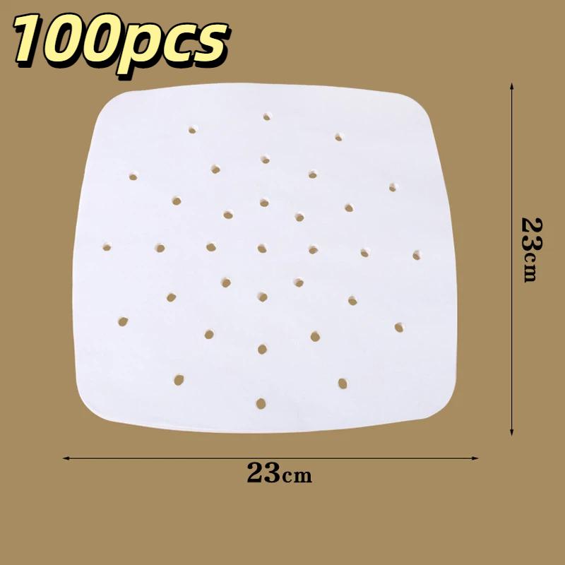 100Pcs Air Fryer Paper Disposable Air Fryer Parchment Kraft Paper Liners Non-Stick Steamer Liners For Oven Microwave Steaming