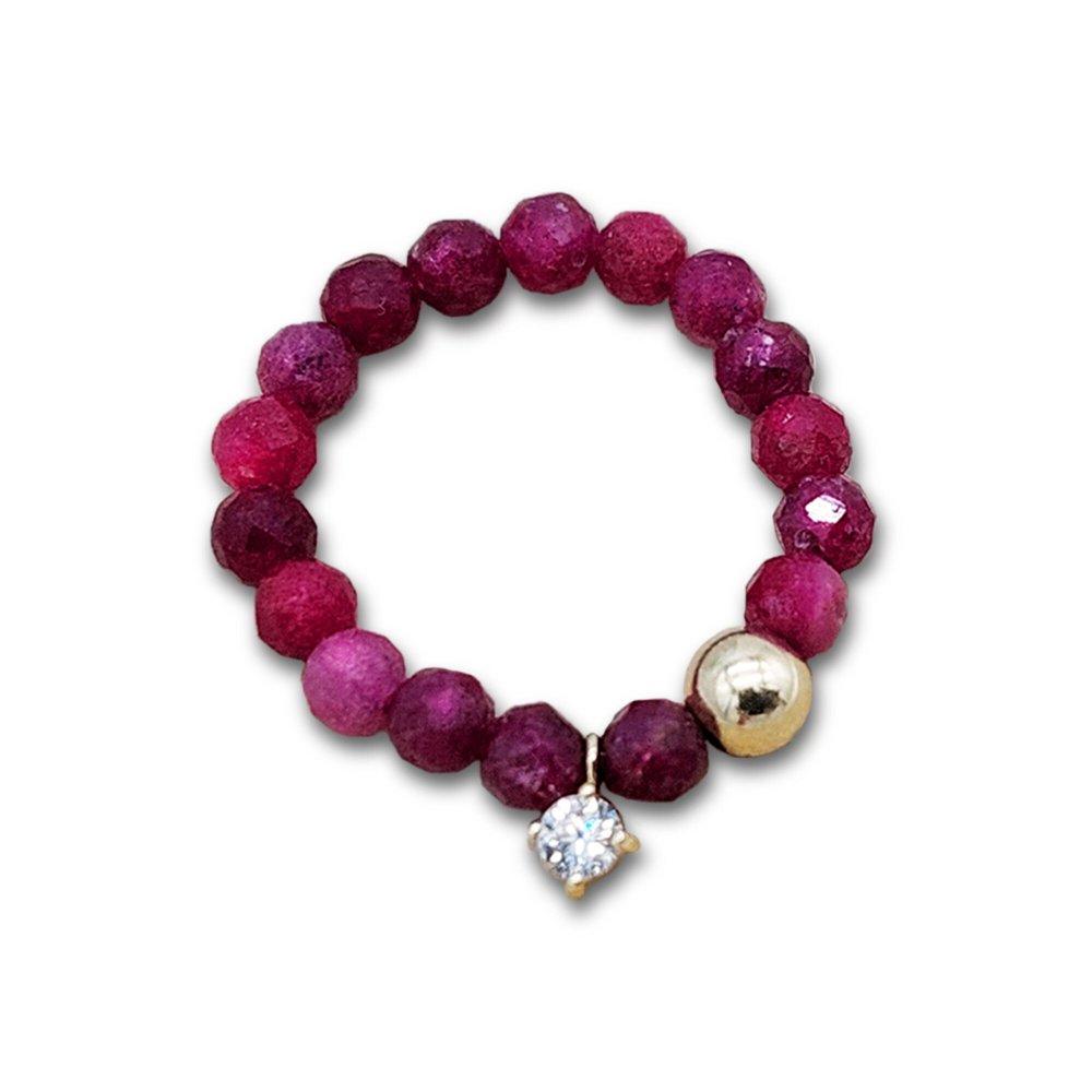 14K Gold Ball Natural Ruby Gemstone Ring, July Birthstone