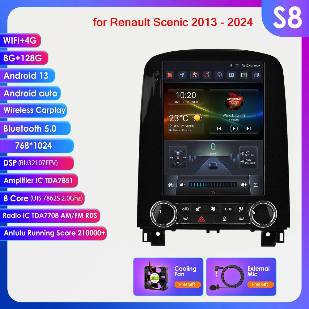 

OSSURET Для Renault Scenic 2013 - 2024 Автомобильный Радио Мультимедиа Видео Плеер Навигация GPS 4G Carplay Android 13 Интеллектуальное Авторадио Стерео GPS DSP FM S8 8Core 8G 128G
