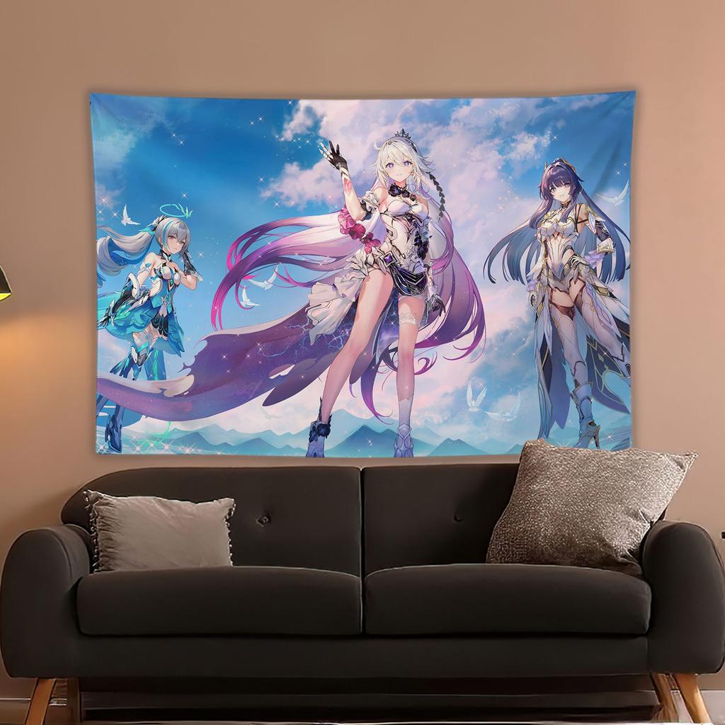 Anime Game Honkai Star Rail Printed Tapestry Tarot Card Hippie Wall Hanging Warm Room Banner Dormitory Bedroom Decoration