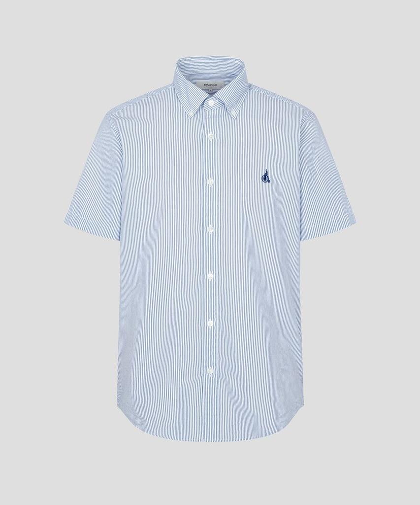 Binpolmen Seersucker Striped Short Sleeve Shirt Blue