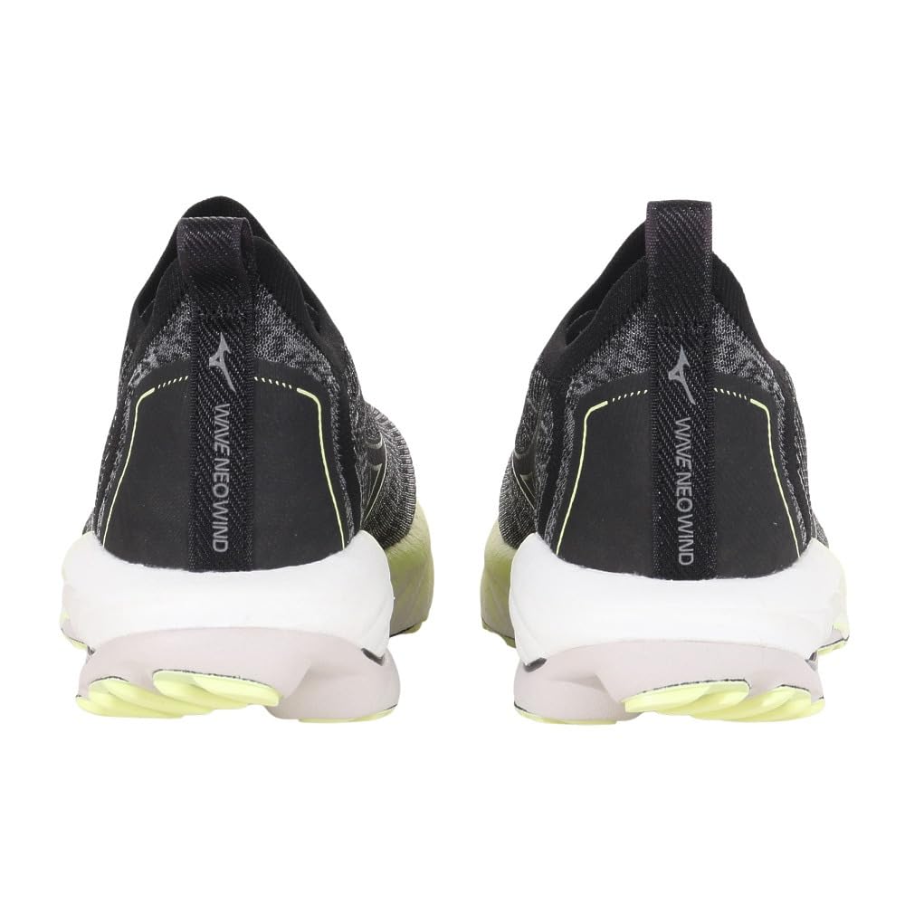Mizuno Wave Neo Wind Running Shoes, Men's, Lightweight, for Jogging, Marathons, Sports, and Training, Black/Yellow/White, Size 29.0 Cm, 2E