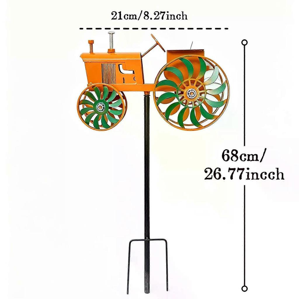 Garden Wind Spinner, Tractor Windmill Stake with Rotating Wheels for Patio Yard Garden, Unique Outdoor Sculptures Ornament Gift for Friends Family