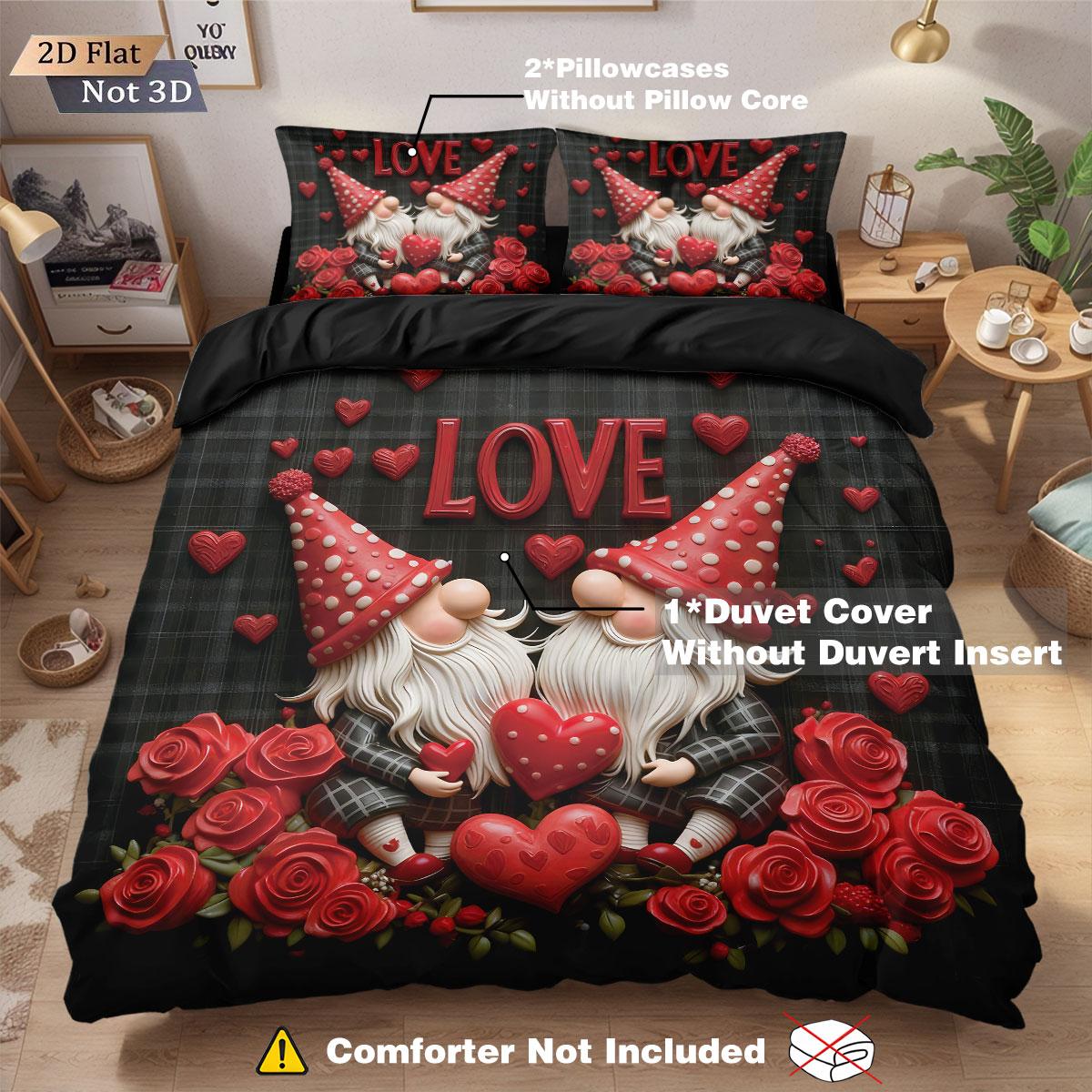 

Comforter 3Pcs Romantic Valentine S Day Red Rose Goblin Print Coreless Multi Size Bedroom Bedding Holiday Decoration Comforter (quilt)-EU Single(135*200cm)3pcs