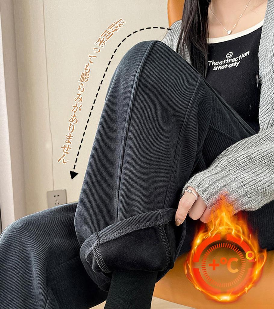 Ribbed Elastic Waist Casual Sizes [DAY CLOTHDaycloth] Women's Fleece-Lined Wide-Leg Pants, M-2XL, Fall/Winter (JP, Alphabet, M, Khaki)