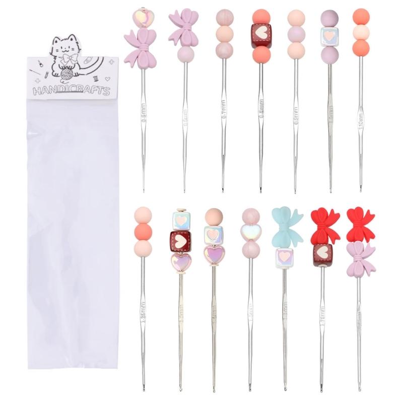 

14 Pieces 0.5mm-1.9mm Metal Crochet Hook Set Ergonomical Crochet Needle Lovely Knitting Needle for Crocheting Knitting