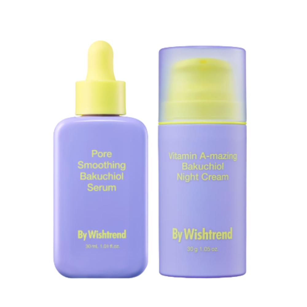 By Wishtrend Pore Smoothing Bakuchiol Serum 30ml + Bakuchiol Night Cream 30g 2pcs Set | Complete Age-Defying & Pore-Refining Skincare Duo