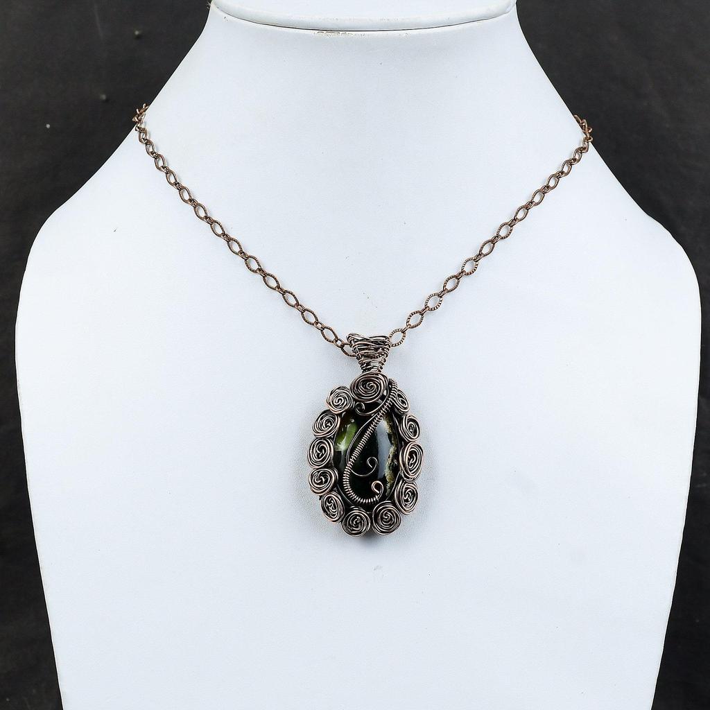 Australian Chrome Chalcedony Pendant Copper Wire Wrapped Pendant Handmade Copper Jewelry Gemstone Pendant Gift For Him Healing Stone Jewelry