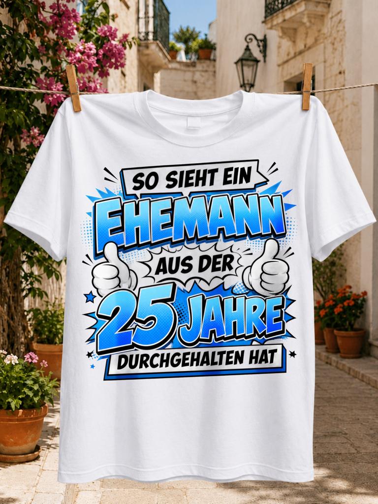 EheUnisexn 25 Jahre Durchgehalten with comic blue lettering thumbsup icon and GerUnisex anniversary joke Unisex All TShirt