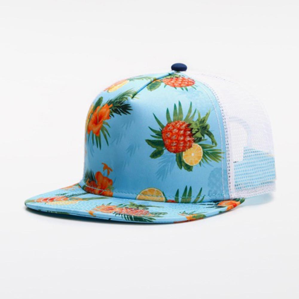 Sommerliche atmungsaktive Baseballkappe mit Ananas-Print und verstellbarem breitem Schirm für Damen und Herren