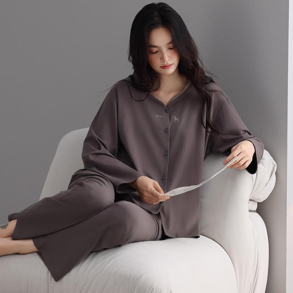 Women's Mid-Season Stretch Cotton Pajama Set - Long Sleeve Top & Pants