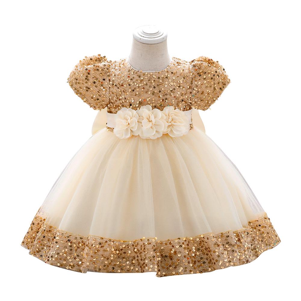 Mädchen Kurzarm Pailletten Puffrock Prinzessinnenkleid - Kinder Festkleidung