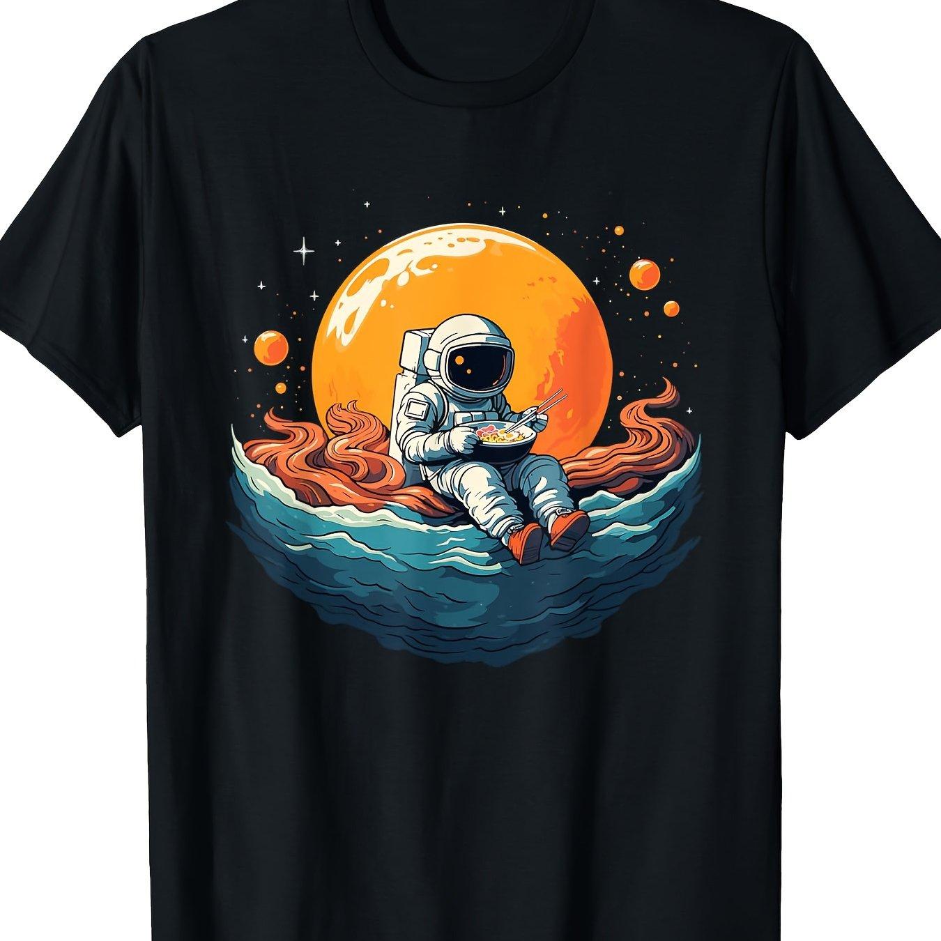 Футболка с графическим принтом  Астронавт ест рамен в космосе  Смешная футболка для любителей космической лапши Повседневная хлопковая футболка S