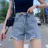 Ripped Denim Shorts Summer New Straight Loose High and Thin High Waist Wide Leg Jeans Women