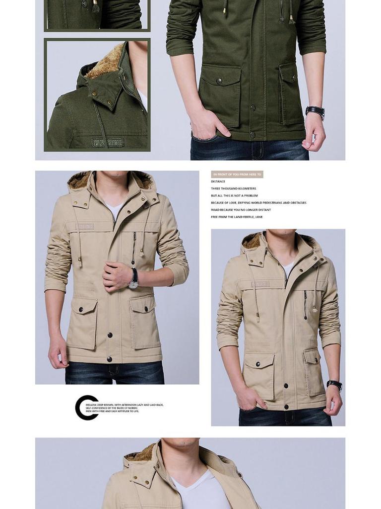 Abrigo Cortavientos Casual de Longitud Media para Hombre Otoño/Invierno con Terciopelo Lavado - Tendencia Talla Grande