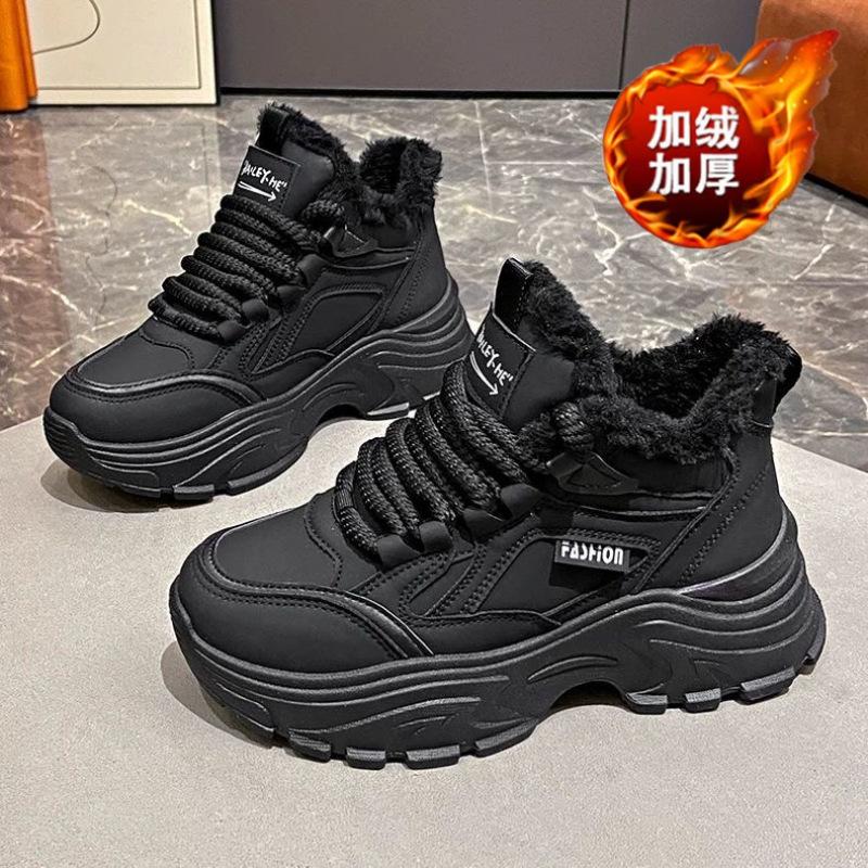 High-top Velvet Dad Shoes 22 Winter New Thickened Warm Cotton Shoes Thick-soled Heightening Sports Shoes Casual Shoes
