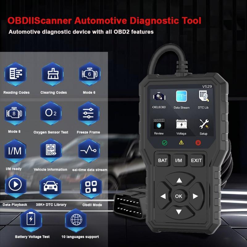 2025 New Car OBD2 Scanner Diagnostic Tool Code Reader Full OBDII Diagnostic FOXSUR V529 Battery Voltage Test Real time Data