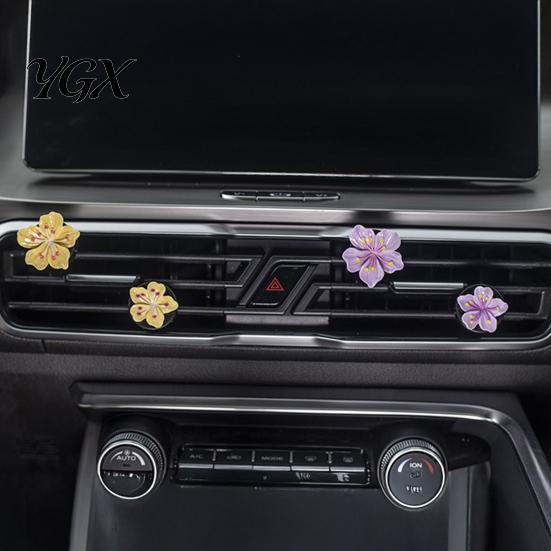 Tropical Car Vent Clip 1 Pair Flower Air Peach Blossom Conditioning Outlet Diffuser for Women Girls Cute Freshener Decor Interior Accessories