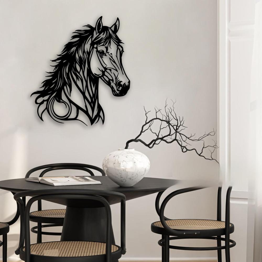 Horse Head Metal Wall Art, Black Farmhouse Decor for Living Room Bedroom Office Outdoor