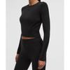 Lululemon Wunder Train Cropped Long Sleeve Shirt  Flocked Black Black