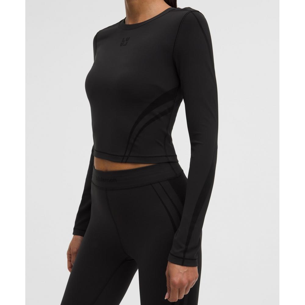 Lululemon Wunder Train Cropped Long Sleeve Shirt  Flocked Black Black