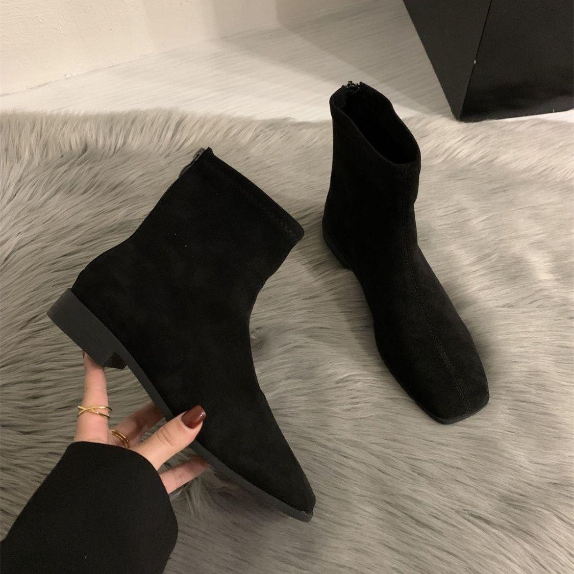 

Минималистичные ботильоны на массивном каблуке из замши в корейском стиле с флисом - осенне-зимние мужские ботинки Мартин, дизайн во французском стиле Size 42