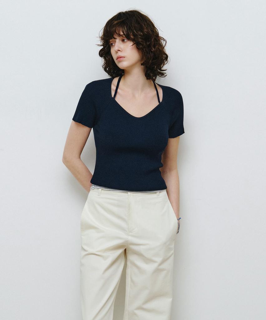 MONGDOL Ribbed Cap Sleeve Halter Strap Knit Mdkt125_5 Colors