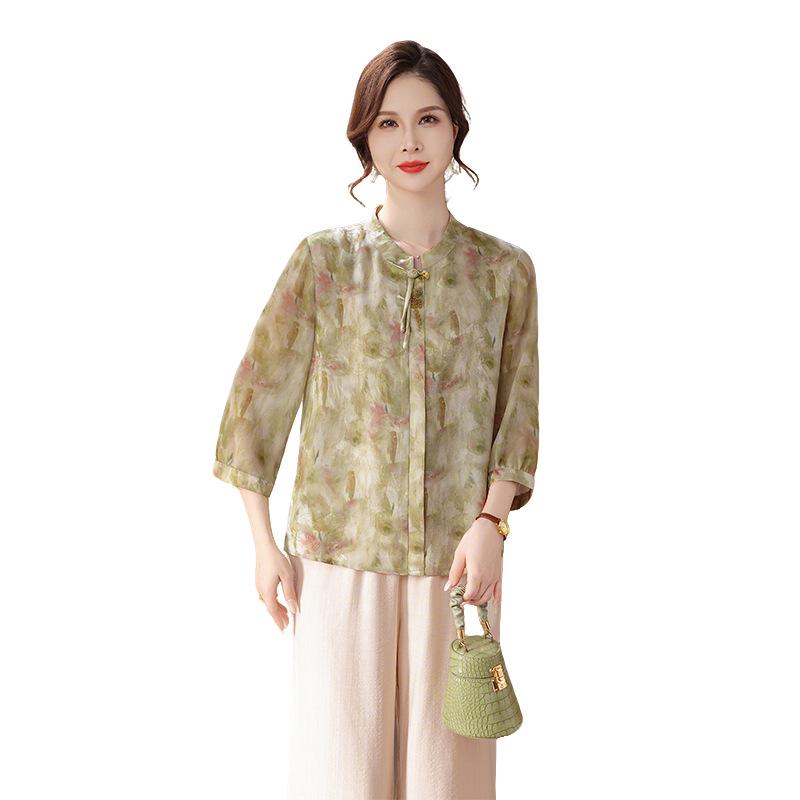 2026 New Style Chinese Wide-Leg Chiffon Top for Middle-aged and Elderly Women