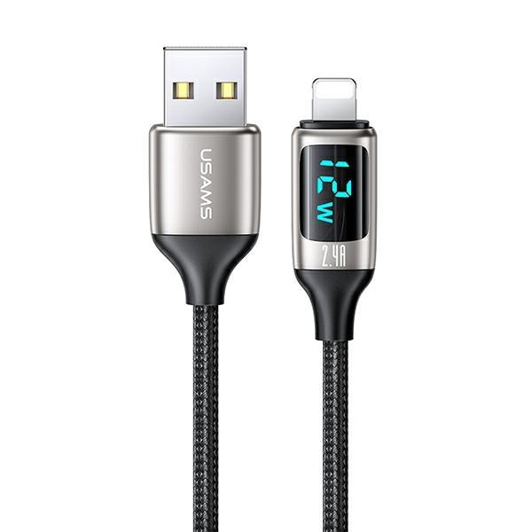 USAMS Braided cable U78 lightning 1.2mLED 2.4A Fast Charging silver black SJ543USB02 (US-SJ543)
