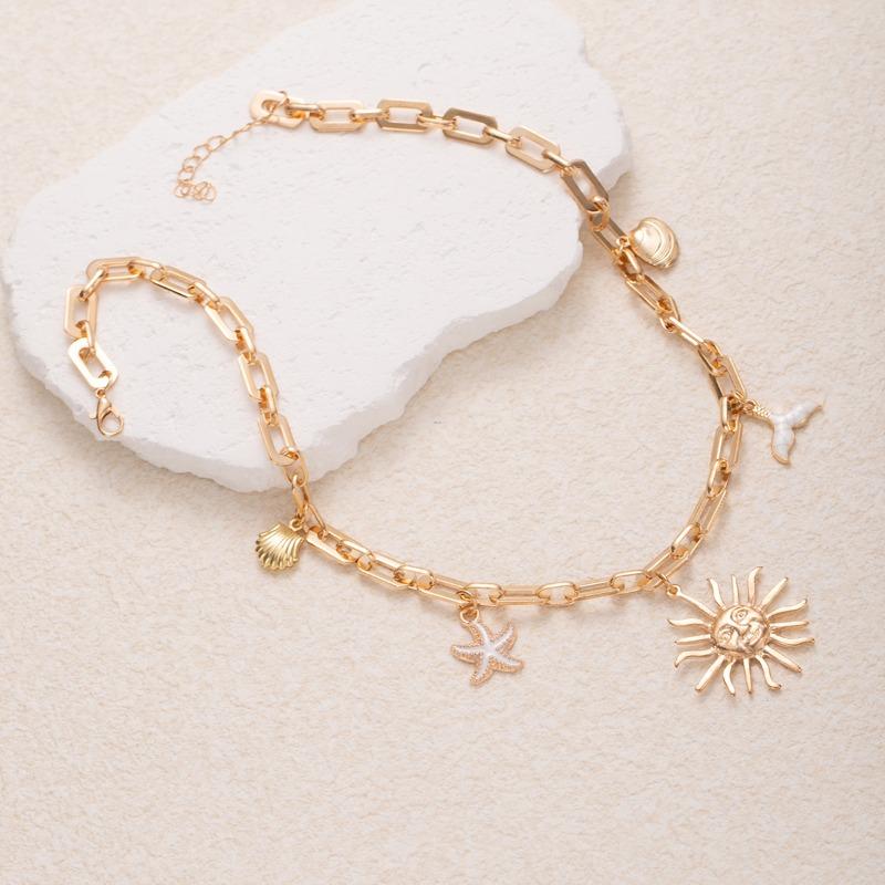 Vacation style necklace retro jewelry female starfish shell fishtail fashion alloy sun pendant