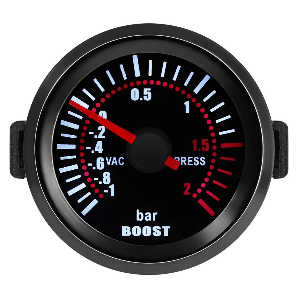 52mm Car Gauge -1~0~2BAR Smoke Len Pointer Turbo Boost Meter with Red LED Backlight 2Bar Boost Gauge