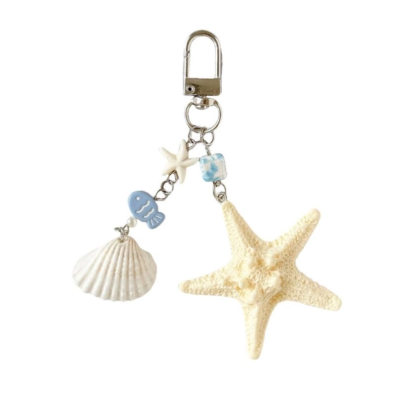 

Trendy Oceanics Keychain With Textured Shell Resin Charm Suitable for Students Professional