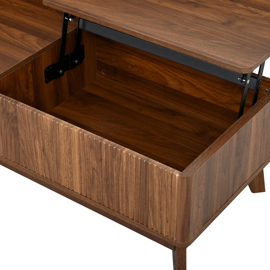 Coffee Table with Lift Function, Wave Look, Open Side Compartment, MDF Material, Modern Style