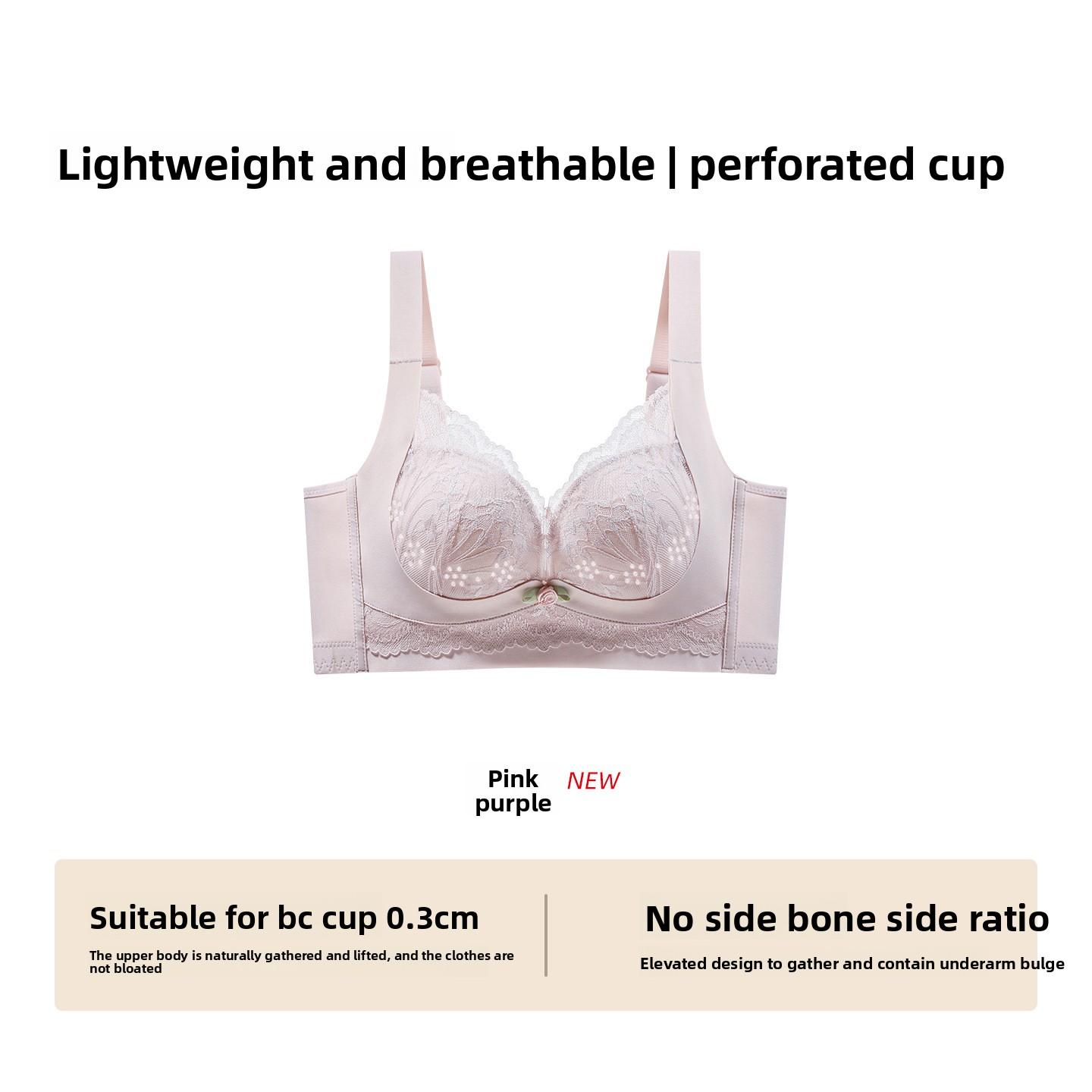 

Female Summer Thin Lace Big Chest Small Gathering Anti Sagging Traceless Underwear 40/90BC рожевий/фіолетовий