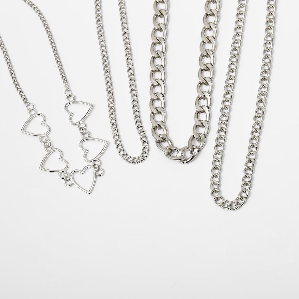 Hip-hop geometric set necklace, simple peach heart hollow multi-layer chain necklace for women
