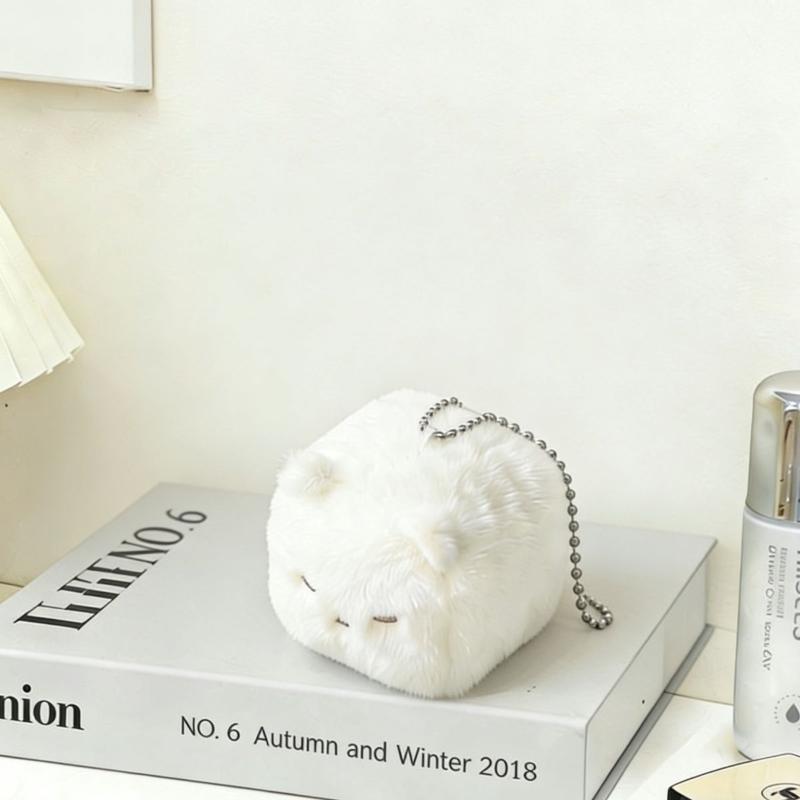 Cute Square Kitten Plush Keyring for Kids Simulation Tofu Plush Toy for Backpacks and Handbags