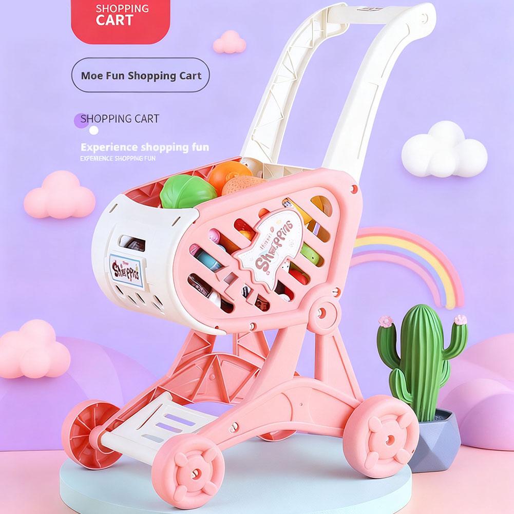 Shopping Cart Toys, Trolley for Groceries Supermarket Playset Fruit Vegetables Play Food Role Kitchen Store Toys for Kids