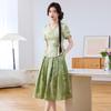 Elegant Green New Chinese Style Cheongsam Two-Piece Suit