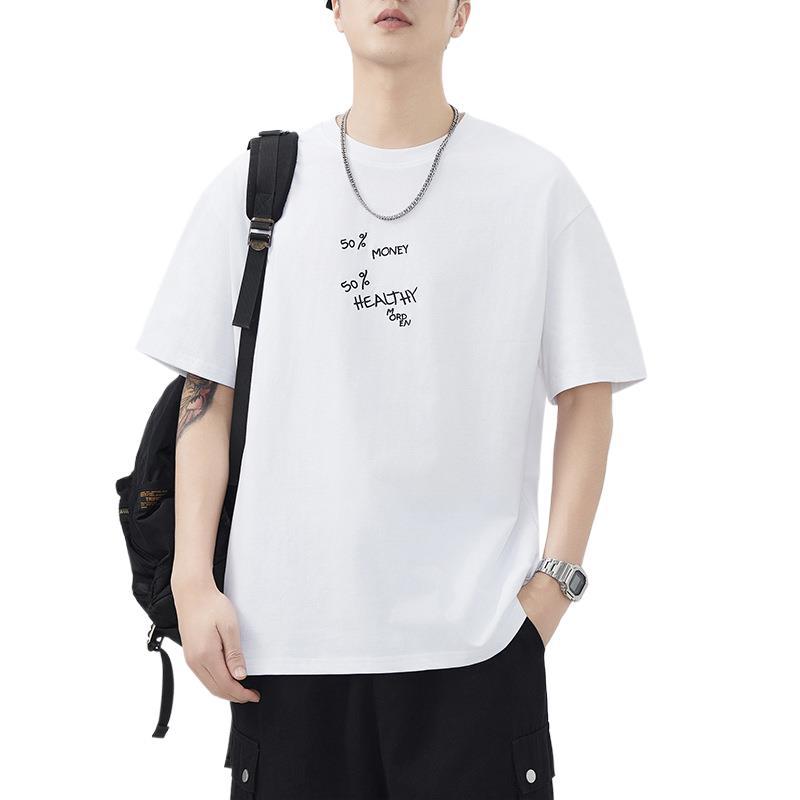 

Summer Heavyweight 260g Embroidered Short-sleeved T-shirt for Men s American Loose Japanese Casual T-shirt 4XL