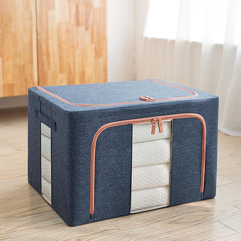 Foldable Cotton Linen Storage Box with Lid - Moisture & Dust-Proof Steel Frame Container