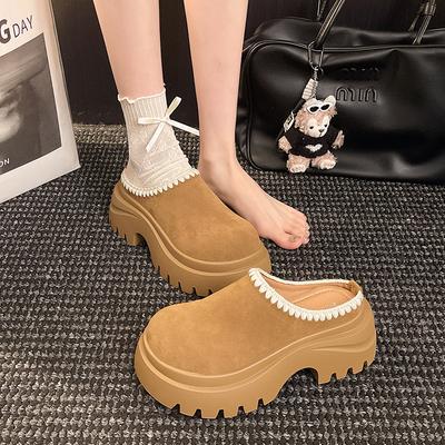 Muffin Thick-soled Heightening Boken Shoes Bag Head Half Slippers Women's 2025 Autumn New Wear One-pedal Boken Slippers