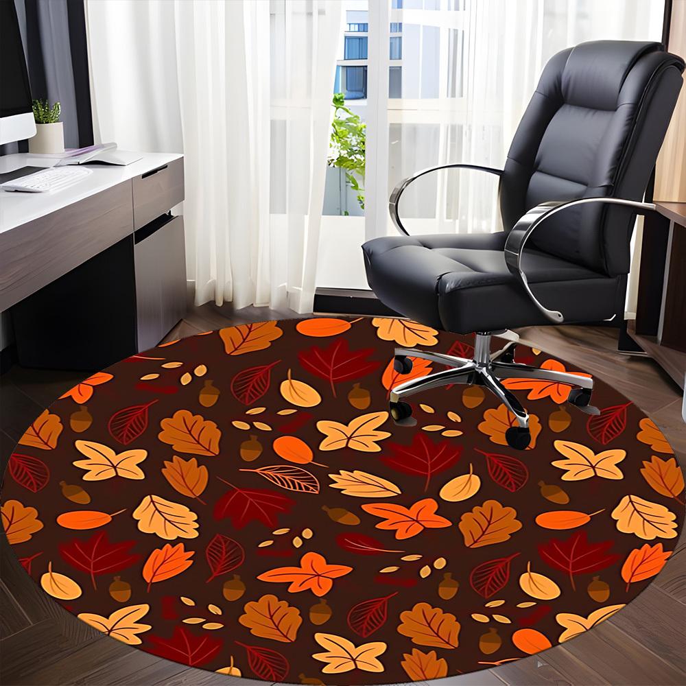 1pc Autumn Leaves Office Round Area Rug,  Mat Suitable For Office, Under Office Chairs Bedroom Living Room Home Decor, Room Deco