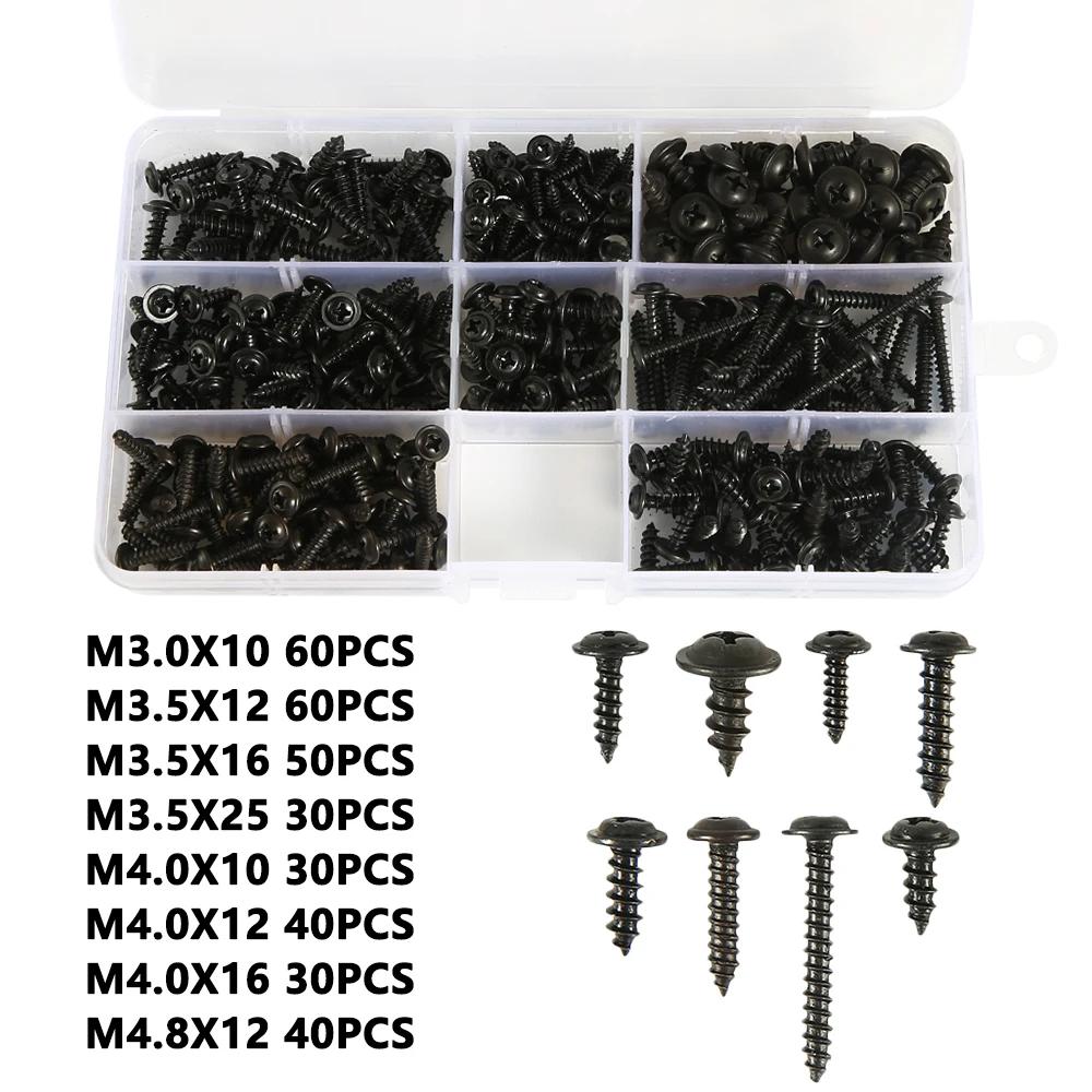 

340Pcs Self Tapping Screws Metal Self Drilling Screws Assortment Kit M3 M3.5 M4 M4.8 Sturdy Pozi Flange Pan Head Kit Phillips