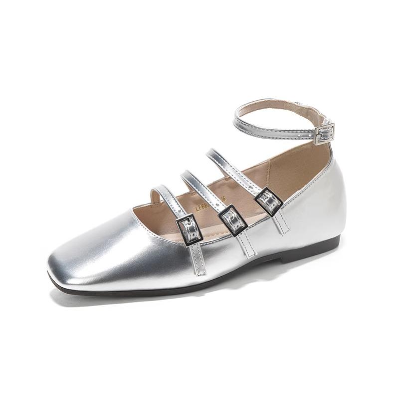 Fashion Flat Shoes for Women Retro French Black Mary Jane Shoes Square Toe Patent Leather Flat  Plus Size Women's Shoes 41-43