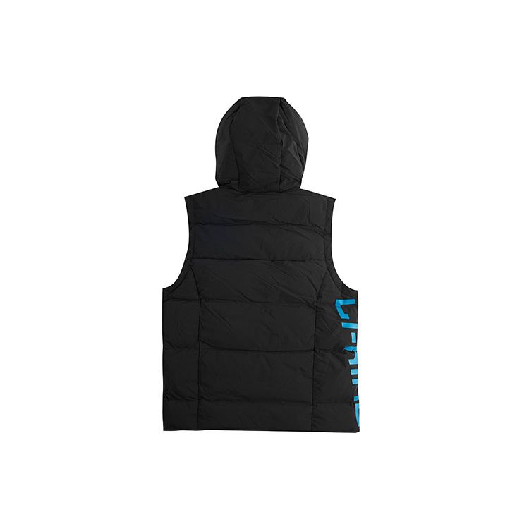 Li Ning Sports Basketball Series Logo Print Windproof Warm Hooded Down Vest Men Vests Black AMRQ021-2